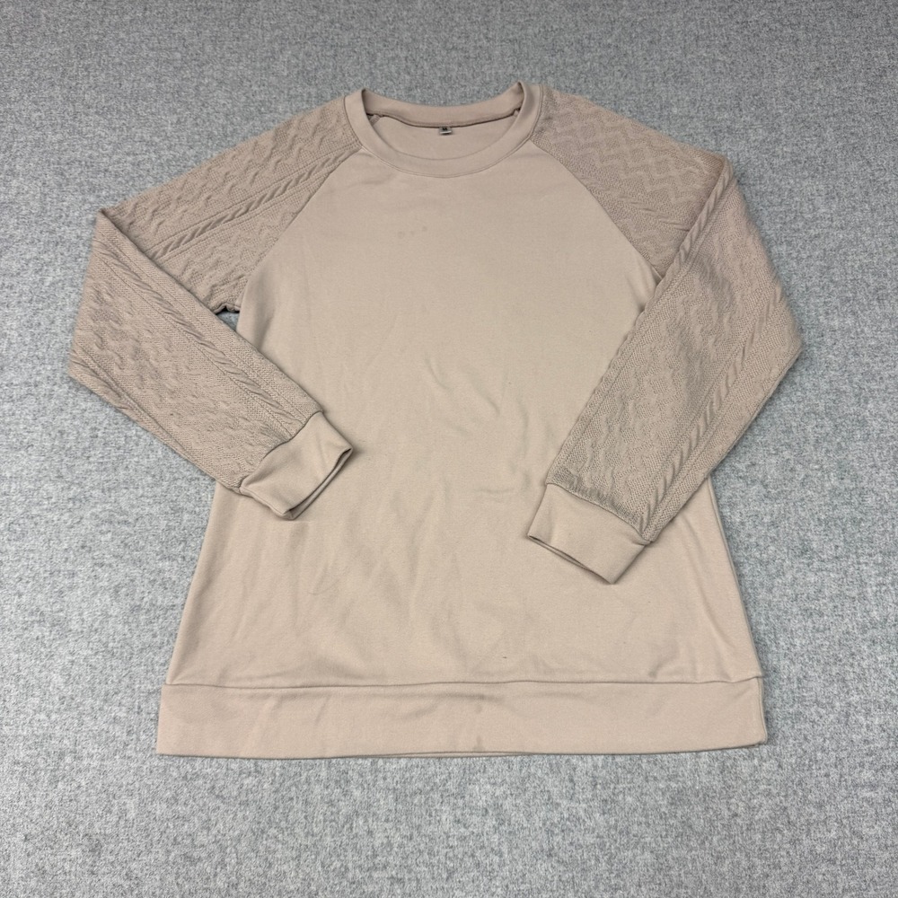 Unbranded | Knit Sleeve Sweatshirt | M | Tan | Raglan Cable Textured Pullover